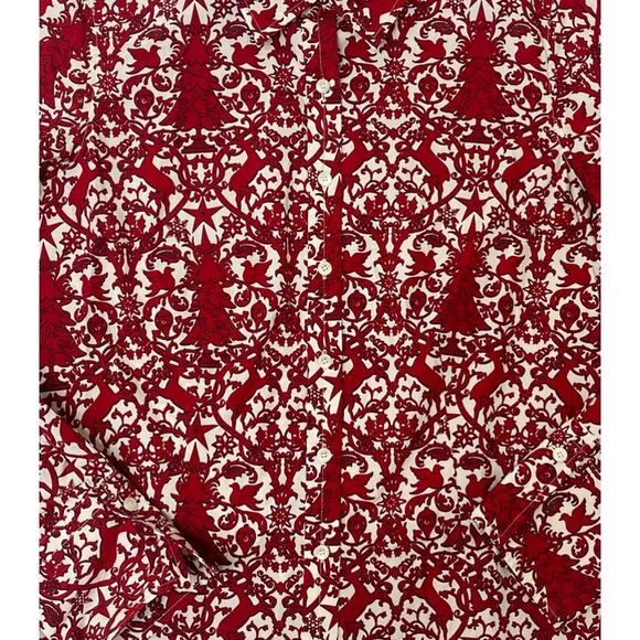 Talbots Red Christmas Reindeer Button Down sz 8Petite Holiday Preppy Classic - Picture 4 of 6